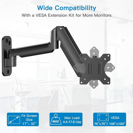HUANUO 17–32" Monitor Wall Mount, Gas Spring Arm, VESA 75/100
