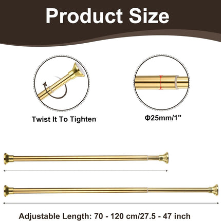 Spring Tension Shower Curtain Rod 70-120cm Adjustable with Rings Gold