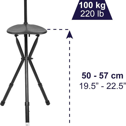 KMINA PRO Walking Stick Chair, Adjustable Handle & Seat, 3-Leg Aluminum Cane