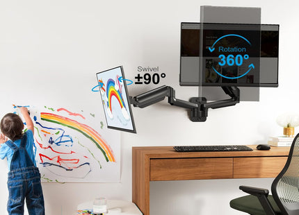 HUANUO Dual Monitor Wall Mount for 32'', Gas Spring Arm VESA 75/100