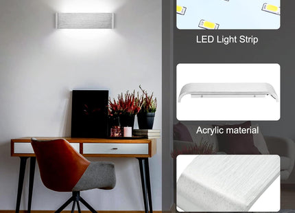 LED Wall Light 31cm Up Down Silver Lamp Cold White Indoor Lighting Lightess