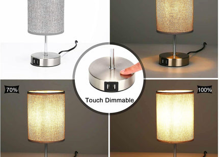 Lightess 2x Touch Bedside Lamps Grey, USB, Dimmable, E14 Bulbs Included