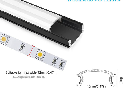LightingWill 5-Pack LED Aluminum Channel, 3.3ft U-Shape, Black with Accessories