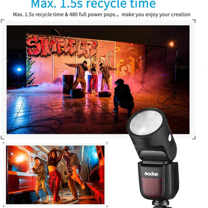 Godox V1-S TTL HSS Flash for Sony, Round Head, 2.4G Wireless, 2600mAh Battery