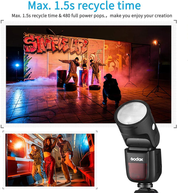Godox V1-S TTL HSS Flash for Sony, Round Head, 2.4G Wireless, 2600mAh Battery