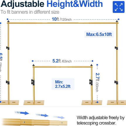 Heavy Duty Backdrop Stand 6.5x10ft Adjustable Steel Base Gold EMART