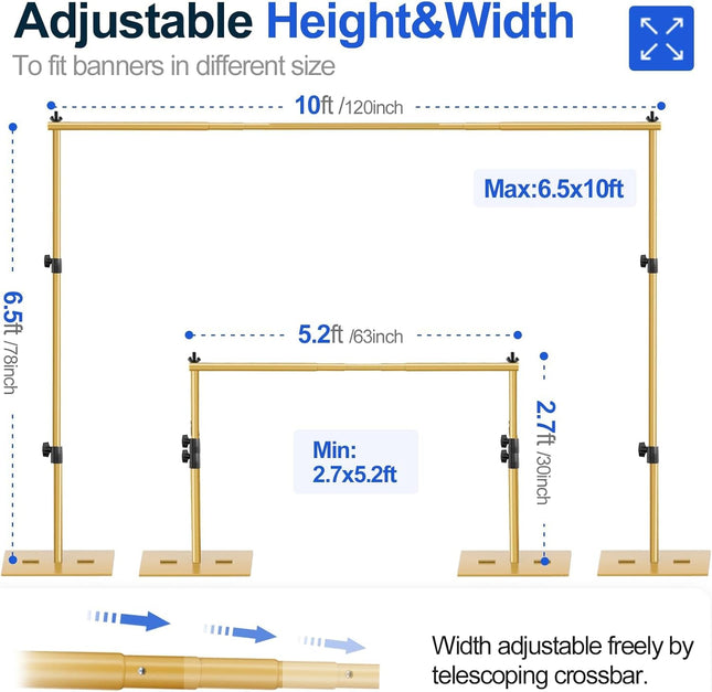 Heavy Duty Backdrop Stand 6.5x10ft Adjustable Steel Base Gold EMART