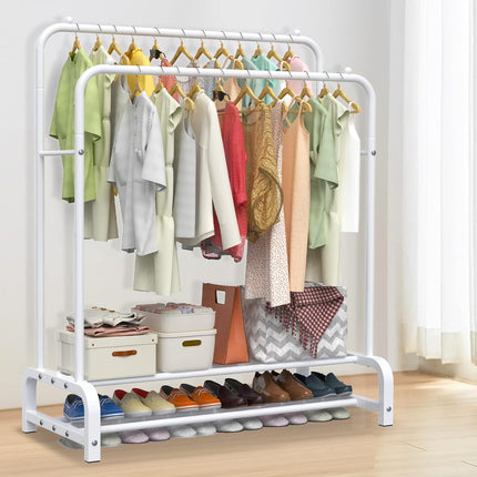 LOEFME 2-Tier Clothes Rail – Double Metal Garment Rack, White