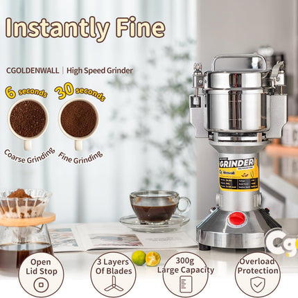 Electric Grain Grinder 300g Herb & Spice Mill with Safety Stop 220V CGOLDENWALL