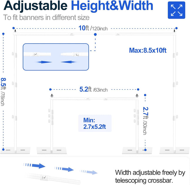 EMART 8.5x10ft Backdrop Stand – Heavy Duty White Frame for Studio & Events