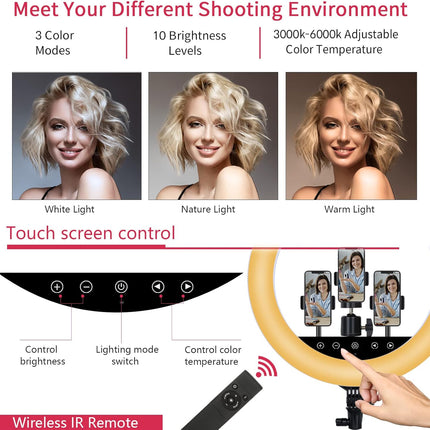 18 Inch LED Ring Light with Tripod Stand Touch Panel Remote for Makeup Studio Eoto