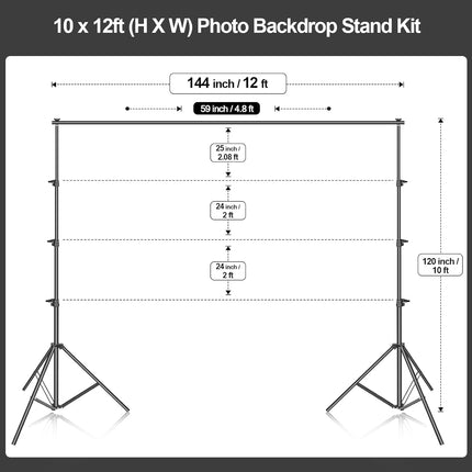 Large Photo Backdrop Stand 10x12ft Adjustable Support Kit for Studio EMART