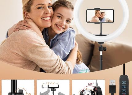 LIPETY 13'' Selfie Ring Light with Tripod, Phone Holder, 3-Color Dimmable LED