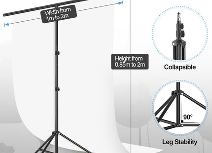 White Backdrop 1.5x2m with Adjustable 2x2m Frame Stand Kit for Studio EMART