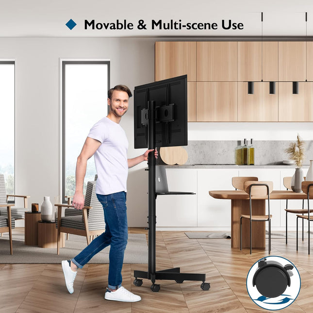 Mobile TV Stand on Wheels 23 to 60 Inch Height Adjustable Shelf BONTEC