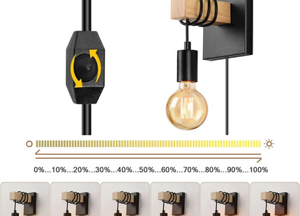 Lightess 2-Pack Plug-In Wall Lights – Dimmable Wood Sconces with Switch Black