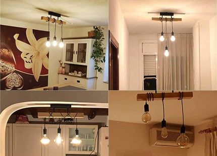 Lightess 3-Head Black Wood Pendant Light – Vintage Semi Flush Ceiling Fixture