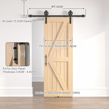Sliding Barn Door Kit 4FT, 122cm Heavy Duty Large Wheel Black Track SANKEYTEW