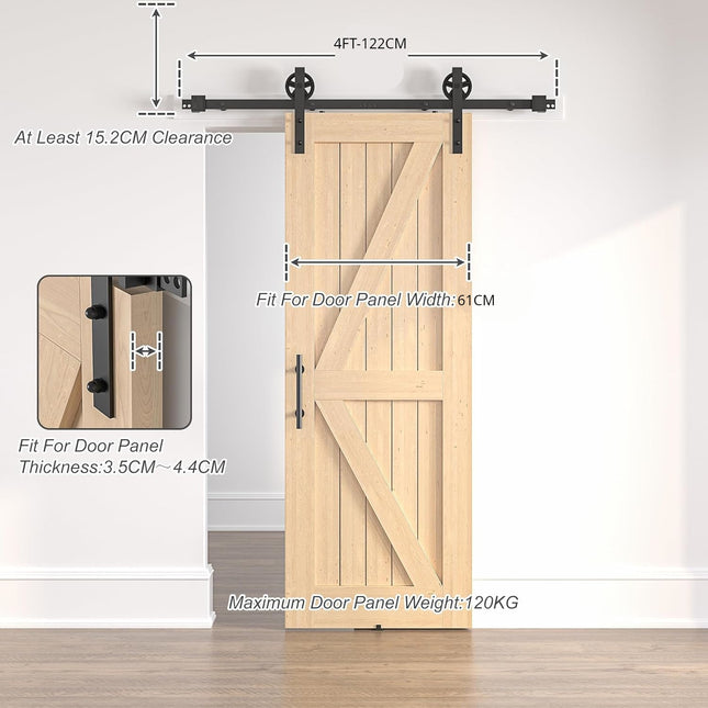 Sliding Barn Door Kit 4FT, 122cm Heavy Duty Large Wheel Black Track SANKEYTEW