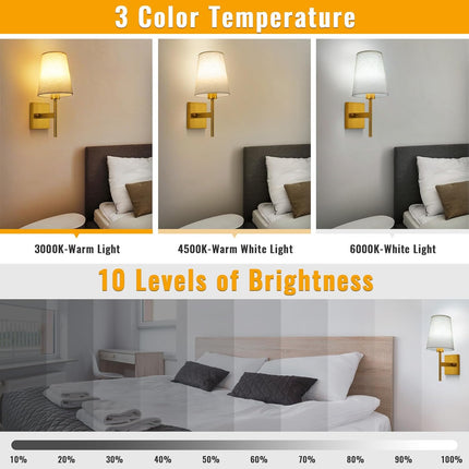 Lightsjoy 2x Rechargeable RGB Wall Lights – Gold Cordless Sconces with Remote