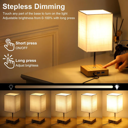 Touch Table Lamps 2-Pack with USB C Dimmable Bedside Lights White Lightsjoy
