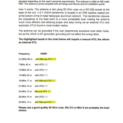 SE X80 VERTICAL HF RADIAL FREE ANTENNA 80 TO 6 METRES