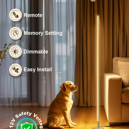 TACAHE Gold Corner Floor Lamp – Dimmable LED Mood Light with Remote, 57"
