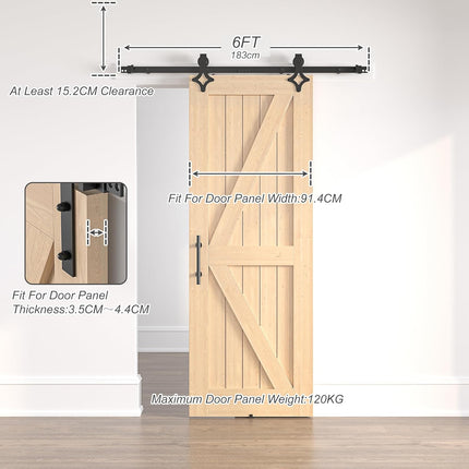 6FT Sliding Barn Door Kit Heavy Duty Steel Track Black Without Door SANKEYTEW