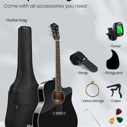 Acoustic Guitar Full Size 41 Inch Cutaway Starter Kit with Accessories Moukey