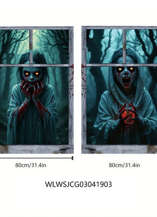 3D Holiday Window Cover Witch Halloween Window Cover