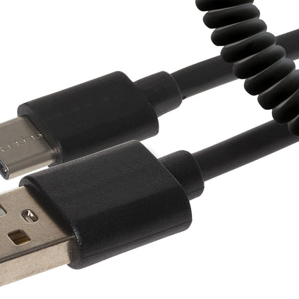 Maplin USB-A to Micro USB-B Coiled Curly Cable - Black, Extends to 1m