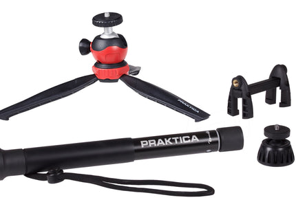 PRAKTICA Vloggers Desktop Tripod Kit with Phone Mount and Monopod Adapter - Black