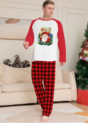 Christmas Parent-Child Clothes Set Long Sleeve T-Shirt Plaid Pants Family Matching Pajamas