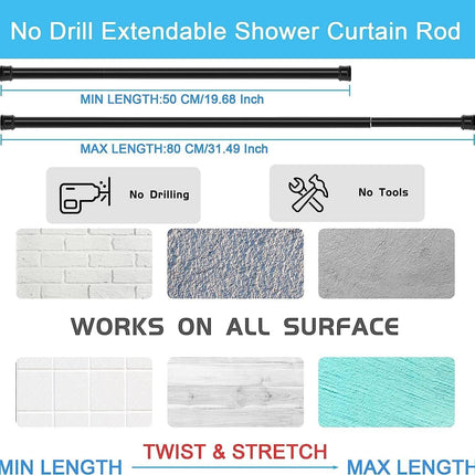 Shower Curtain Rod Extendable No Drill Tension Pole 63-85cm Silver