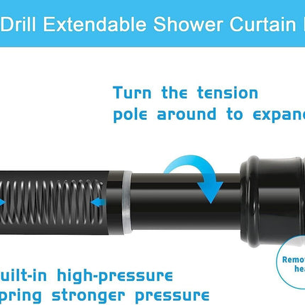 Shower Curtain Rod Extendable No Drill Tension Pole 63-85cm Silver
