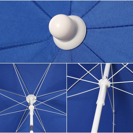 Tilting Beach Umbrella 1.6m UV20+ Portable Sun Shade Blue Sekey