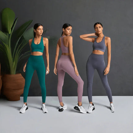 Gym Clothes Set for Women - 2-Piece Push-Up Yoga Bra & High Waist Leggings in 12 Colors