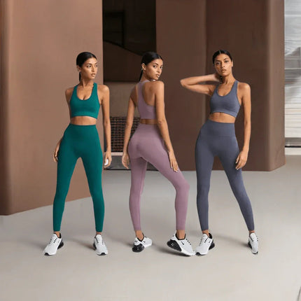Gym Clothes Set for Women - 2-Piece Push-Up Yoga Bra & High Waist Leggings in 12 Colors