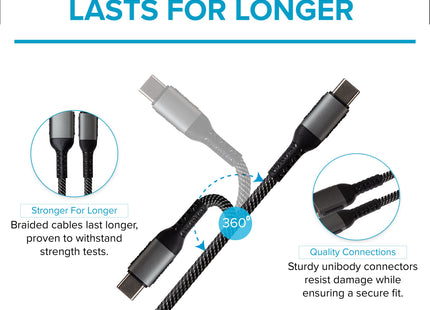 Maplin USB-C to USB-A 60W Braided Cable - Grey