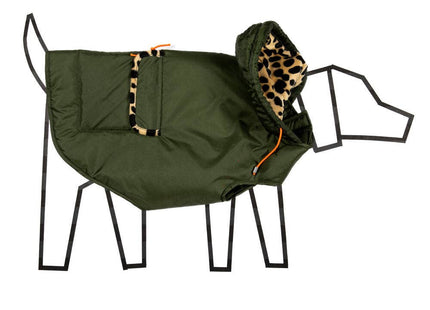 Olive & Animal Print Trim Puffer Jacket