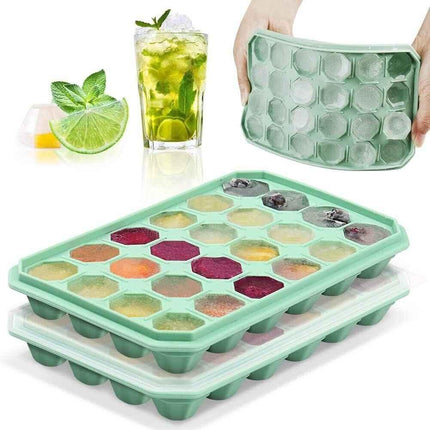 Reusable Ice Cube Trays with No Spill Lid Easy Release 48 Cubes Whiskey Cocktail