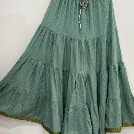 Blackfever Women's Sage Green Maxi Skirt - 100% Cotton with Gold Print