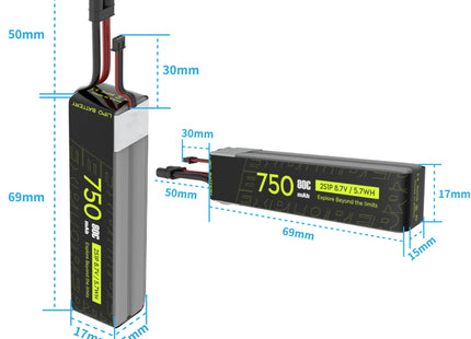 2PCS Explorer 750mAh HV 2S 80C Lipo Battery for tiny quad XT30