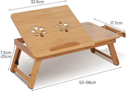 Bamboo Laptop Desk Adjustable Bed Tray with Drawer Cup Slot and Vent Ejoyous