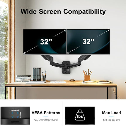 HUANUO Dual Monitor Wall Mount for 32'', Gas Spring Arm VESA 75/100