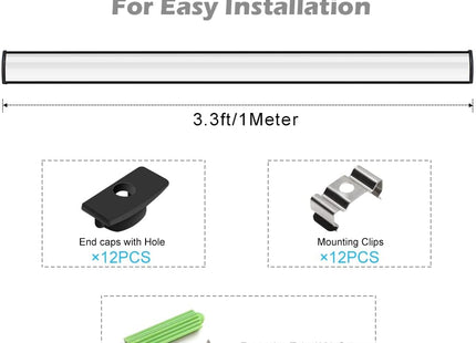 LightingWill 5-Pack LED Aluminum Channel, 3.3ft U-Shape, Black with Accessories