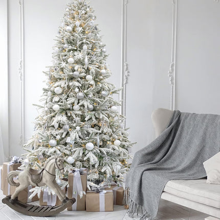 Artificial Christmas Tree 6.5ft Snow Flocked Branches Realistic Unlit Pine KI Store