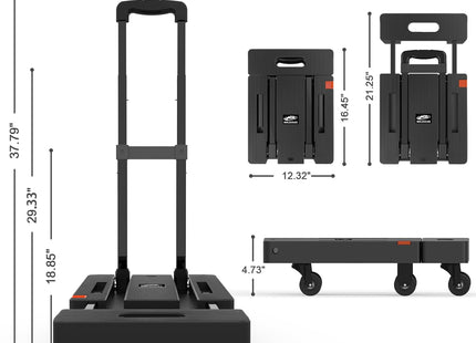 Folding Hand Truck 230KG Portable Dolly 6 Wheel Trolley Black SOLEJAZZ