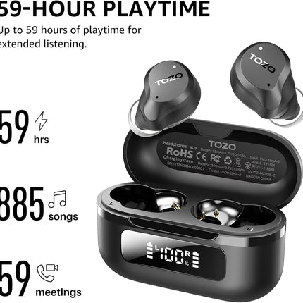 Hybrid Active Noise Cancelling Wireless Earbuds 59H Playtime IPX8 TOZO