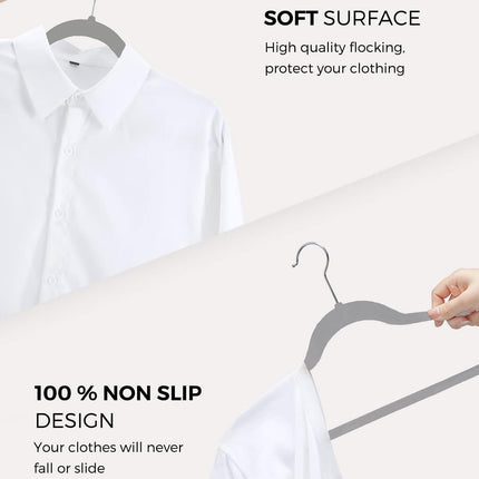 HOUSE DAY 60-Pack Grey Velvet Hangers, Non-Slip, Space-Saving, 360° Rotating